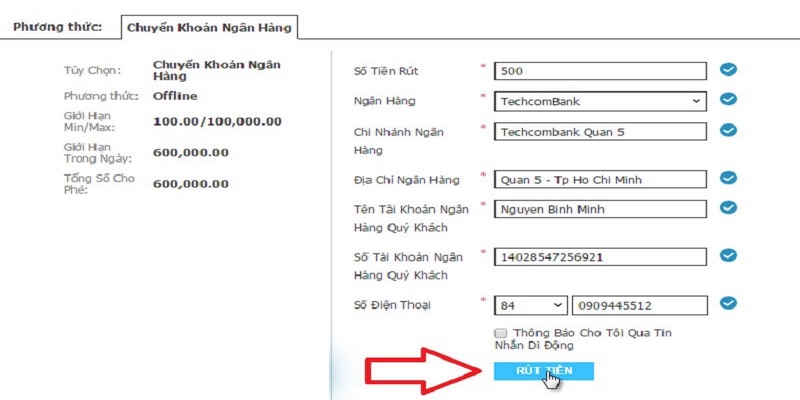 Hướng dẫn rút tiền Hi88 về tài khoản ngân hàng chi tiết nhất