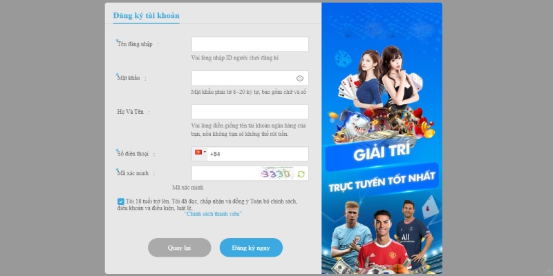 Thông tin cần đảm bảo độ chính xác tuyệt đối từ người chơi cung cấp